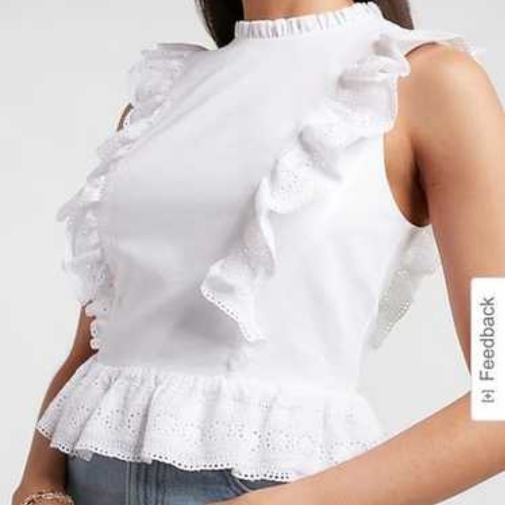 NWT Express Ruffle Collar Lace Peplum White Sleeveless Tank Top
